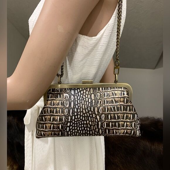 Genuine Leather Croc-Embossed Texture Push-lock Clutch/Shoulder Bag/Crossbody - Picture 1 of 16